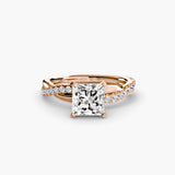 Princess cut pavé solitaire ring setting rose gold | SARATTI