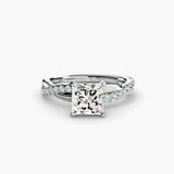 Princess cut pavé solitaire ring setting in white gold front view | SARATTI