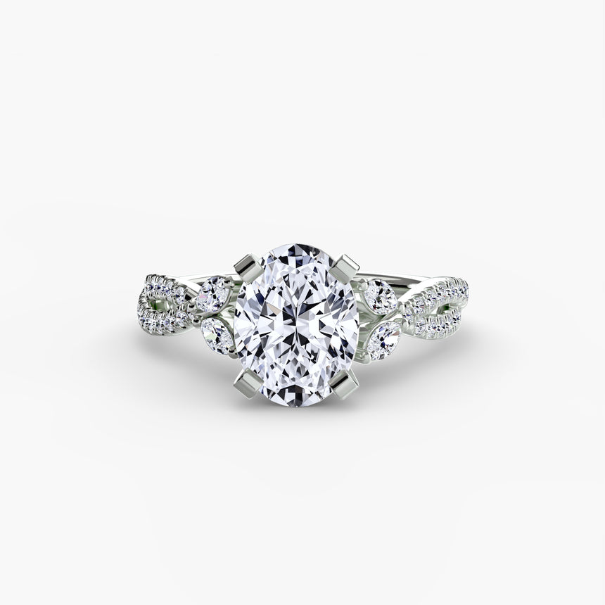 Oval twisted pavé engagement ring setting white gold | SARATTI