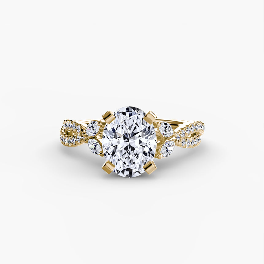 Yellow Gold Oval Vintage Inspired Diamond Engagement Ring with Split Shank Design - SARATTI