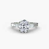 Oval three-stone pavé diamond ring setting white gold angle | SARATTI