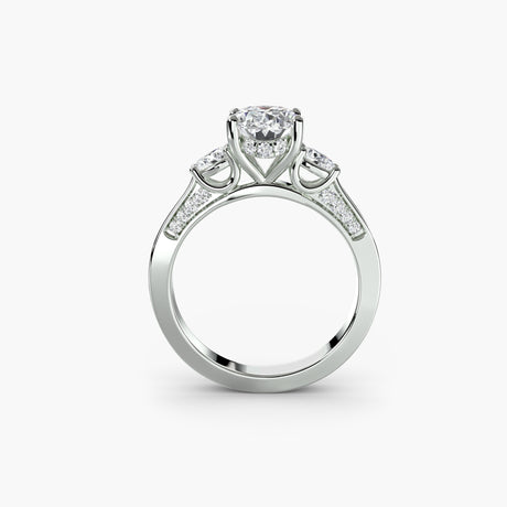 Elan three stone pavé engagement ring setting in yellow gold | SARATTI