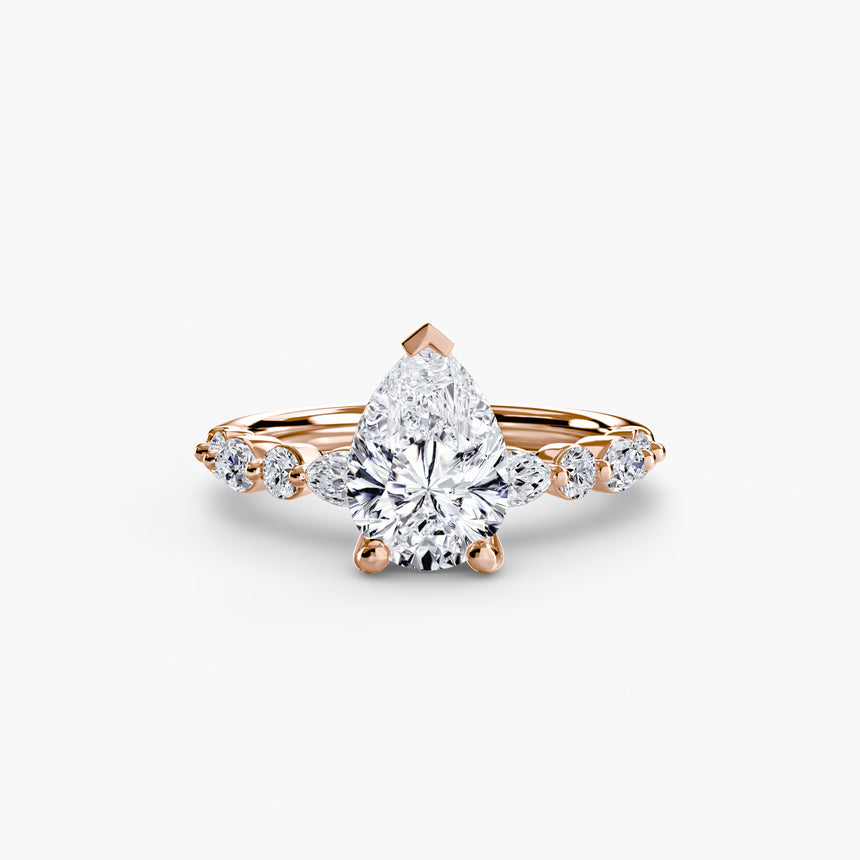 Pear shape pavé engagement ring setting rose gold | SARATTI