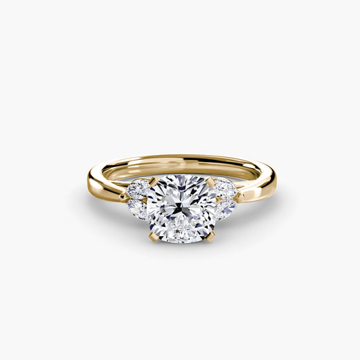 AURELIA – Cushion Cut Four-Stone Shoulder Ring Setting – Yellow metal view | SARATTI