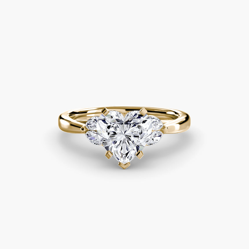 Unique Heart Shape four stone shoulder engagement ring setting yellow gold | SARATTI