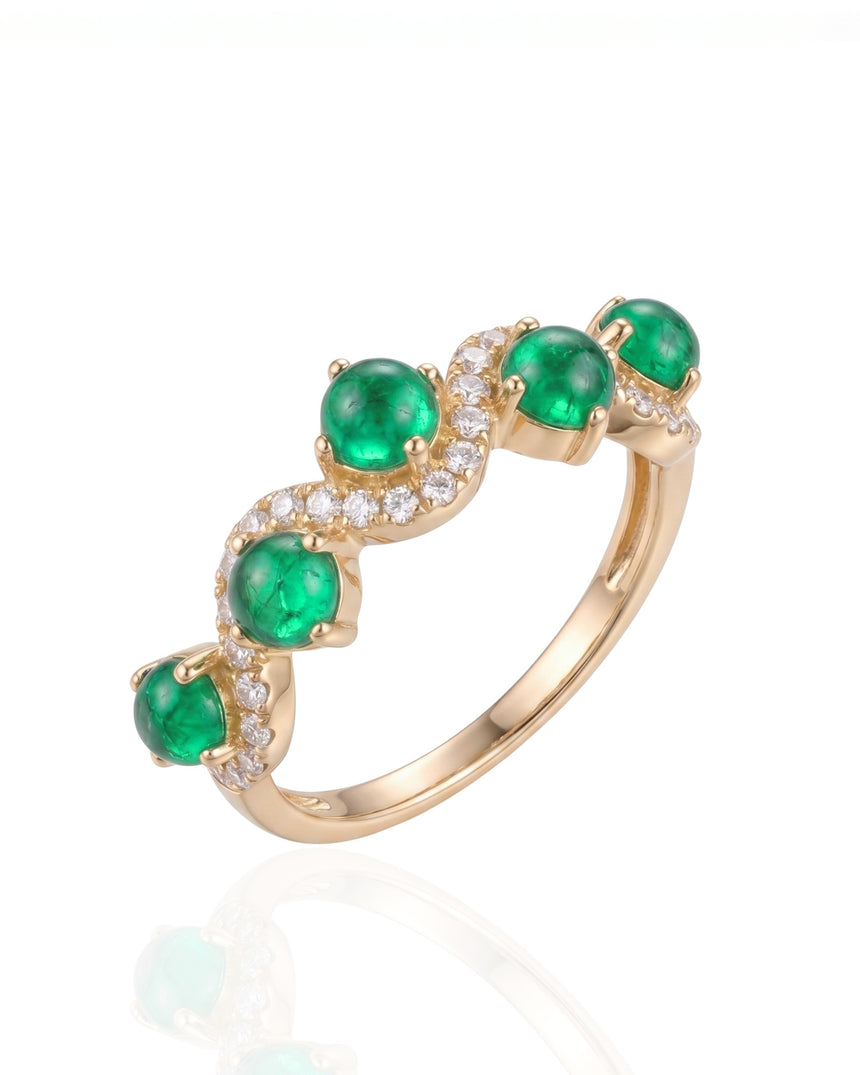 Wave Devotion natural emerald cabochon and diamond ring in 18K Yellow Gold | SARATTI
