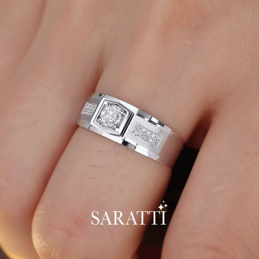 Model Wears  Six Paths Echelon Diamond Ring for Men | Saratti 
