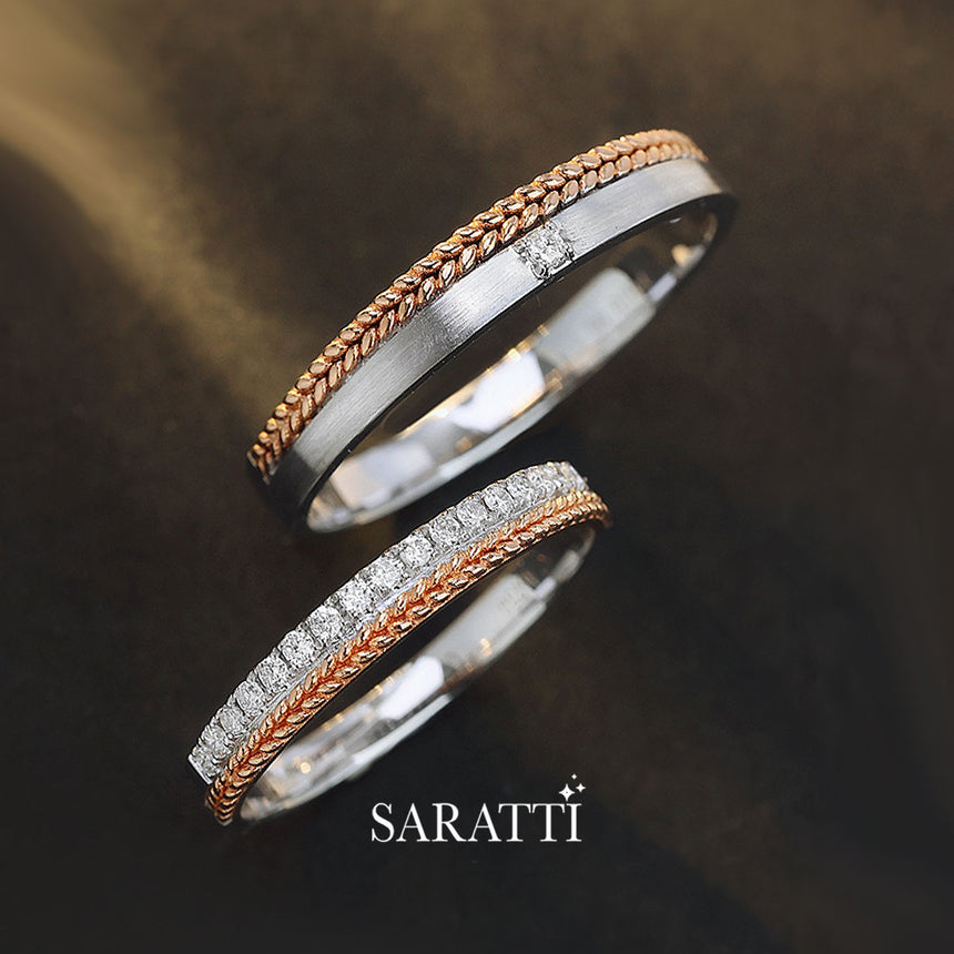 Milgrain Design Diamond Two-tone Wedding Set | Saratti | Saratti Jewelry