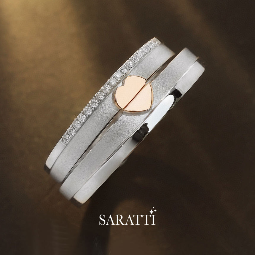 Matching Pair Diamond Matching Wedding Set in 18K White and Rose Gold Ring | Saratti Jewelry