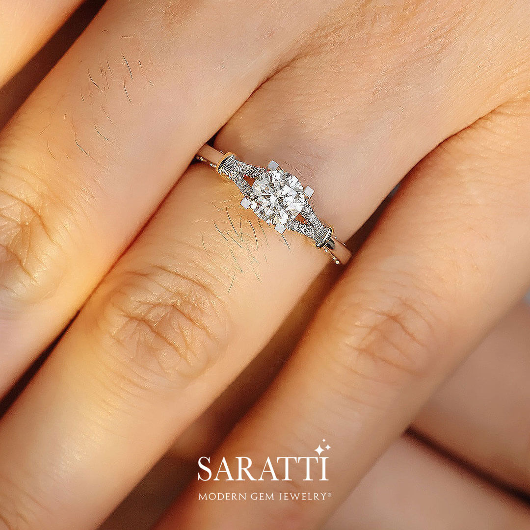 Elegant Diamond Split Shank Ring | Modern Gem Jewelry | Saratti