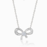 White Gold Ribbon Inspired Diamond Drop Necklace | Saratti