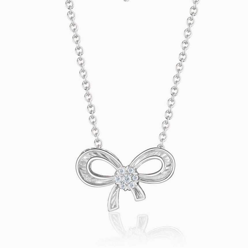 White Gold Ribbon Inspired Diamond Drop Necklace | Saratti