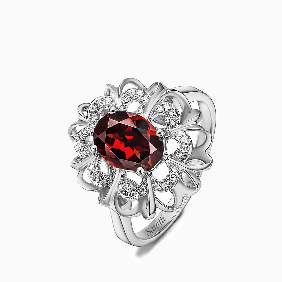 Oval Natural Garnet and Diamonds Ring