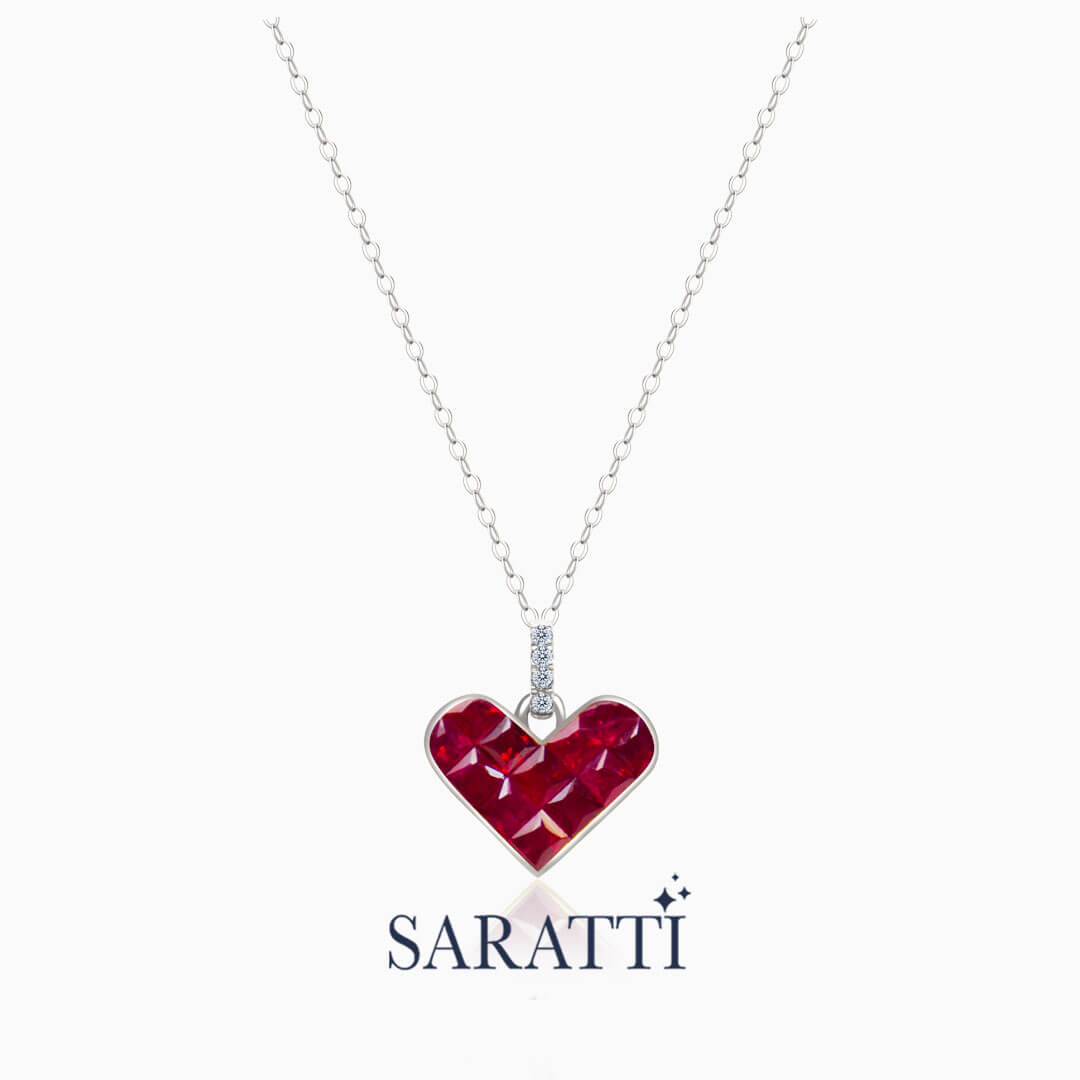 The White Gold Alma Rosa Ruby Heart Necklace  | Saratti Fine Jewelry 