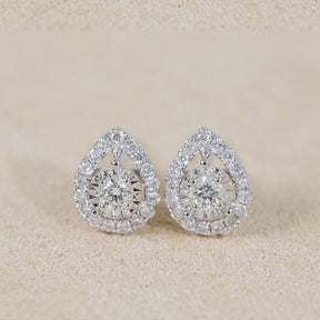 White Gold Hollow Diamond Halo Petite Earrings  | Saratti | Custom High and Fine Jewelry 