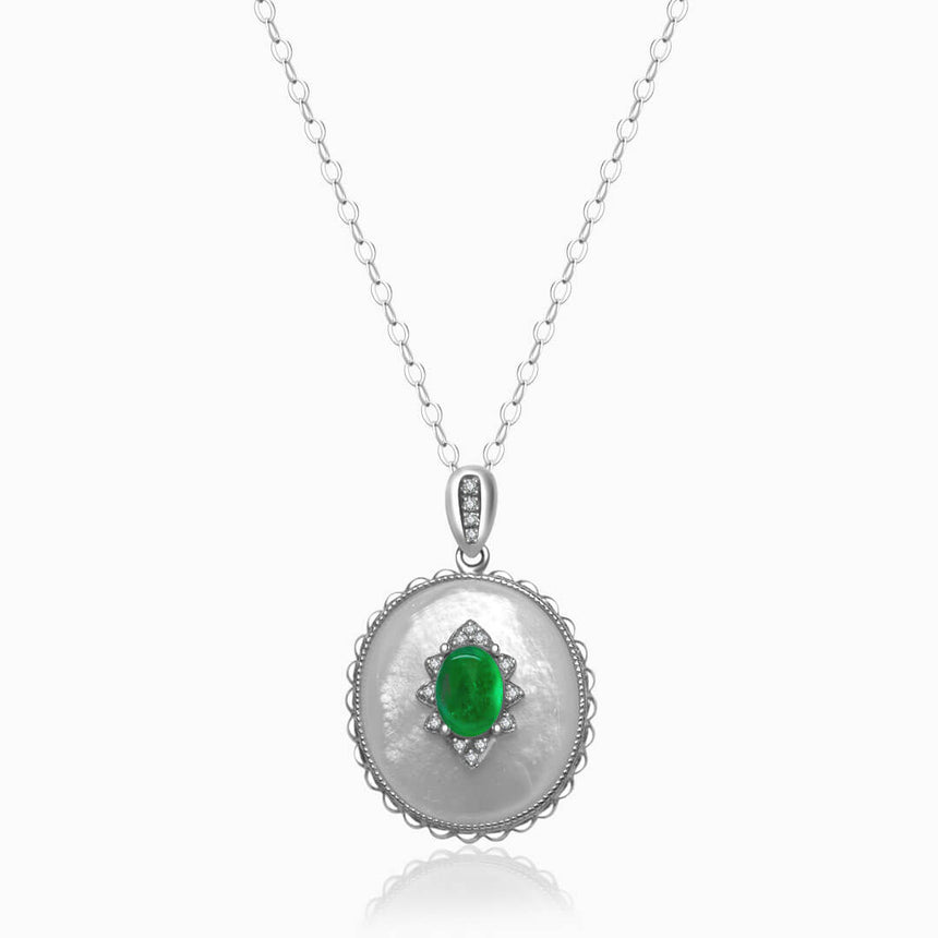 Platinum Emerald and Diamond Necklace | Saratti Jewelry