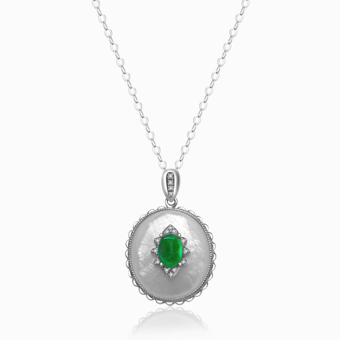 Platinum Emerald and Diamond Necklace | Saratti Jewelry