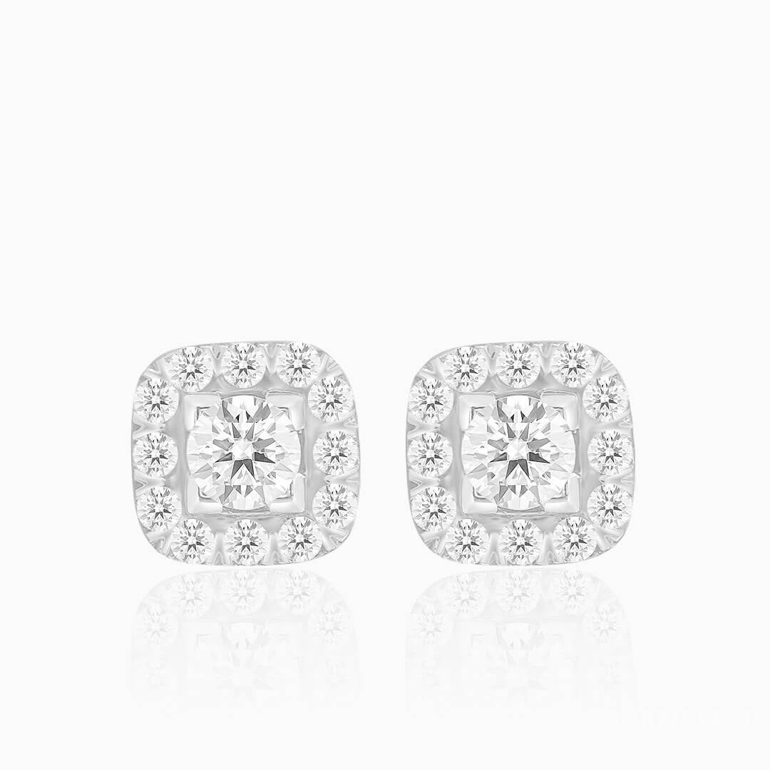 Square Diamond Halo White Gold Earrings - Elevate Your Festivities with Christmas Jewelry: White Gold Earring Collection | Saratti