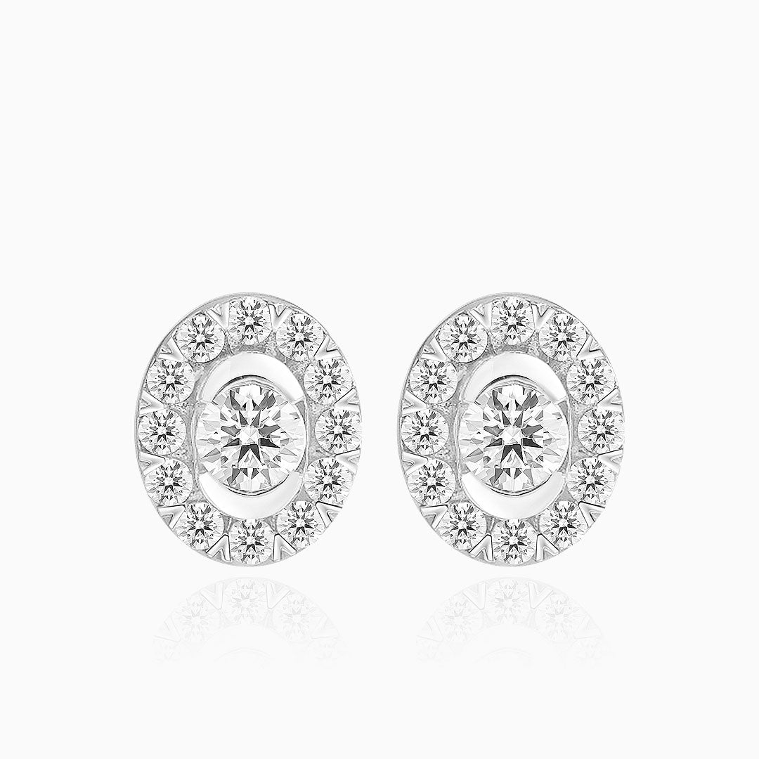 Oval Diamond Halo White Gold Earrings - Elevate Your Festivities with Christmas Jewelry: White Gold Earring Collection | Saratti