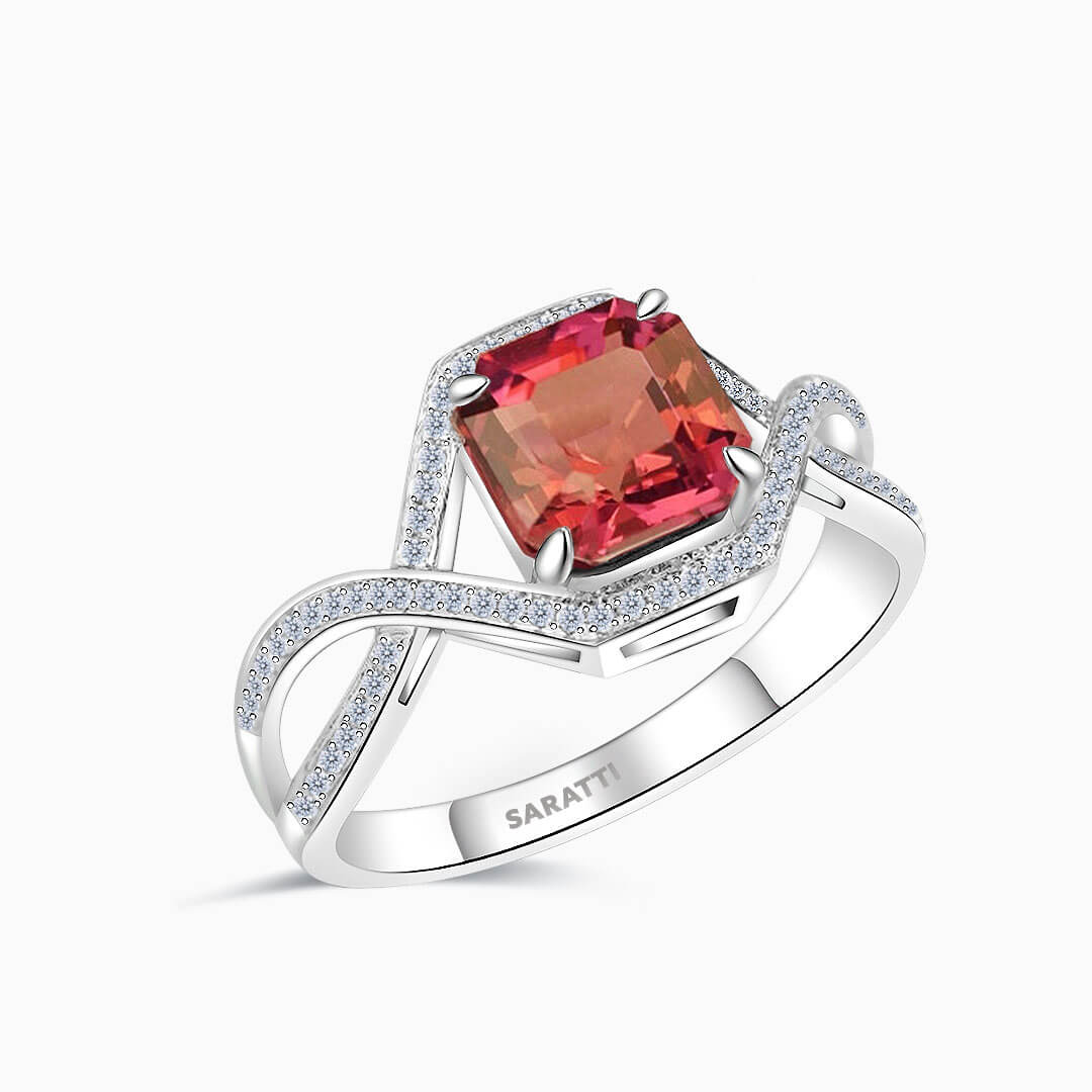 White Gold Asscher Rose Vintage Pink Tourmaline Ring | Saratti Fine Jewelry 