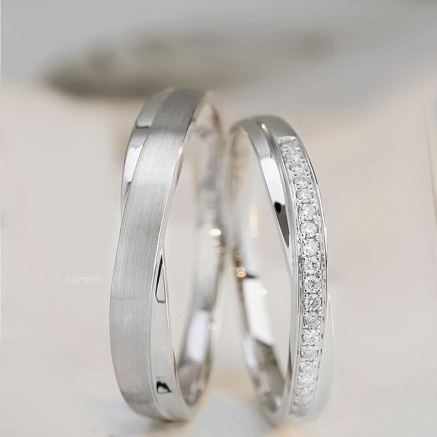 18K White Gold Classic Diamond Half Eternity Band Pair | Saratti