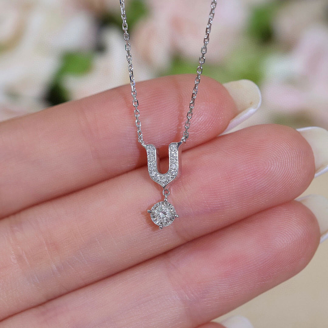 White Gold U -Shaped Diamond Necklace | Saratti