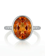 White gold Imperial Topaz bezel ring with side diamonds | SARATTI