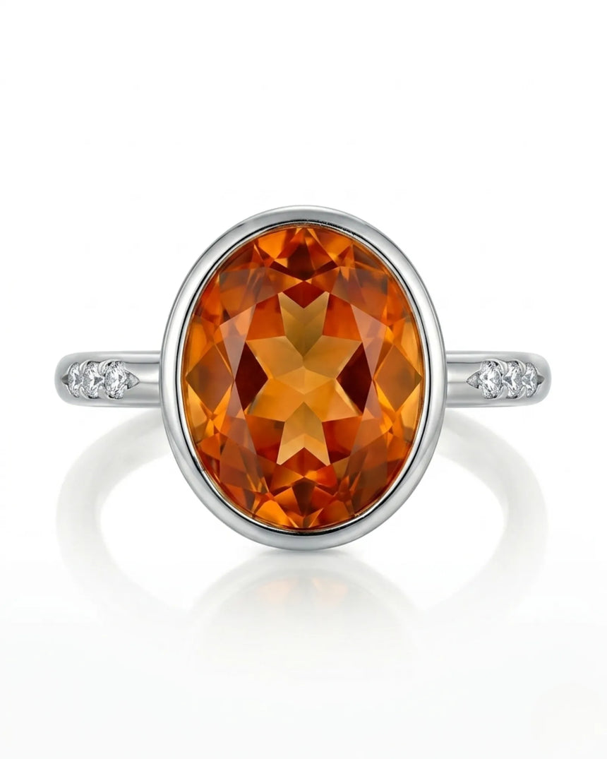 White gold Imperial Topaz bezel ring with side diamonds | SARATTI