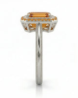 White gold Imperial Topaz halo setting with orange sapphire accents | SARATTI