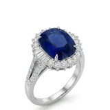 White Gold Sapphire Ring | 5 carat Unheated Cushion Royal Blue