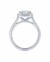 White gold halo moissanite engagement ring created for a refined modern proposal | SARATTI