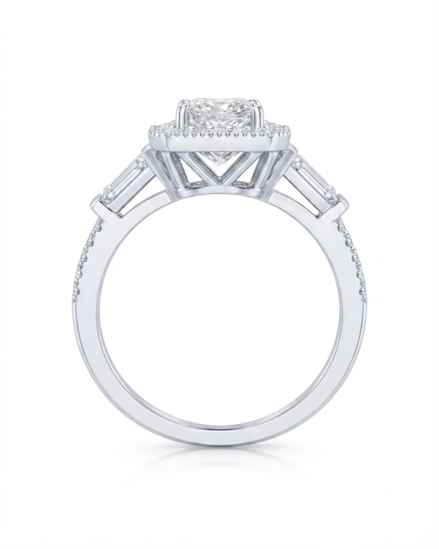 White gold halo moissanite engagement ring for a refined and memorable proposal | SARATTI