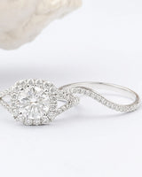 White gold moissanite bridal set designed for a radiant and elegant engagement and wedding pairing | SARATTI
