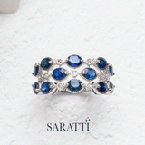 White gold sapphire diamond woven band ring close up | SARATTI