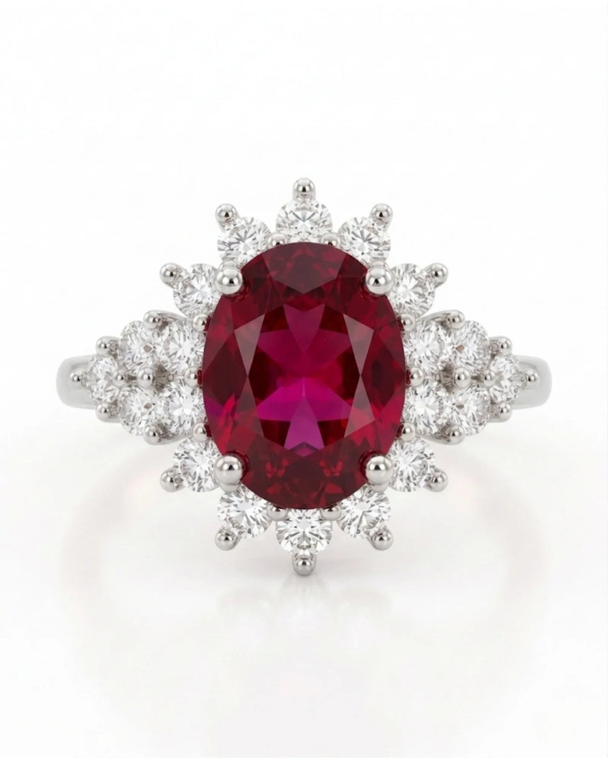 White gold tourmaline ring with brilliant diamond halo and elegant floral-inspired setting | SARATTI