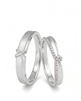 X and Ribbon matching wedding set with elegant crossover design in refined polished platinum | SARATTI