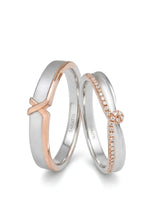 X and Ribbon two tone matching wedding set with elegant crossover design in 18K gold | SARATTI