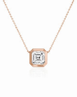 SOLARA Bezel-Set Asscher Cut solitaire necklace setting in rose gold, front view | SARATTI