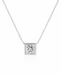 SOLARA Bezel-Set Princess Cut solitaire necklace setting in white gold, front view | SARATTI