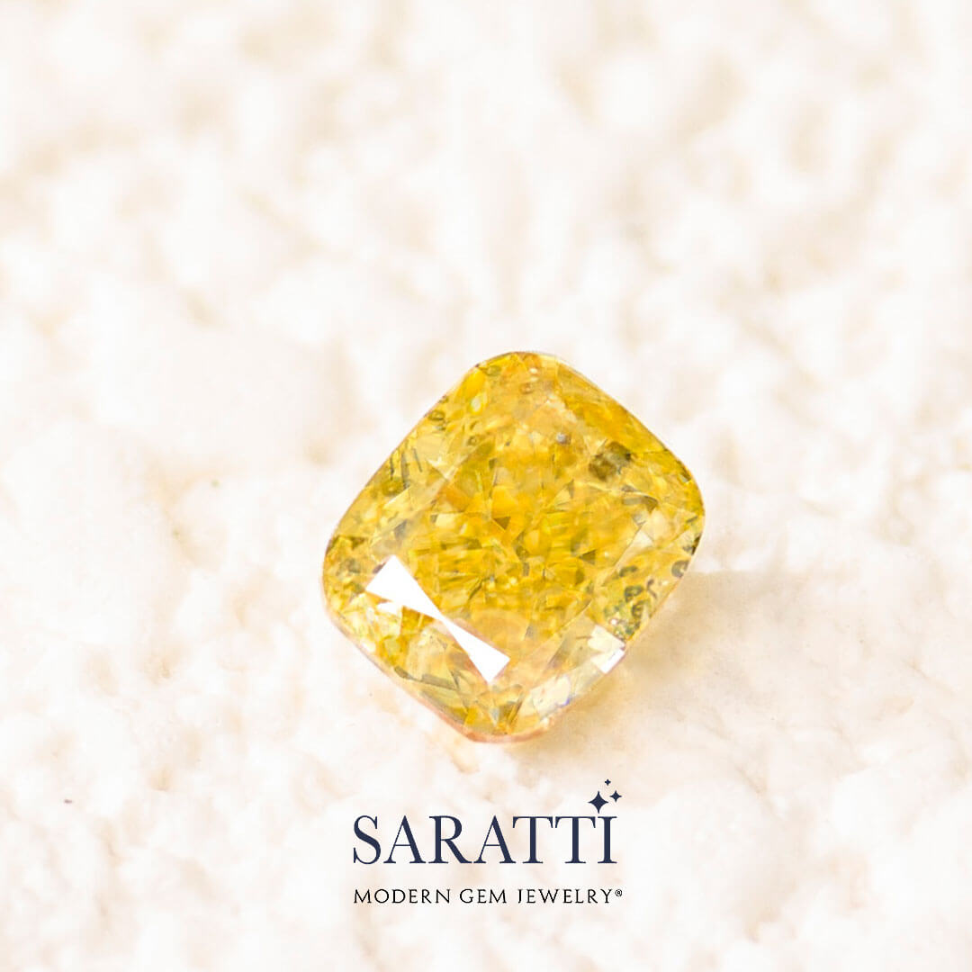 Yellow Cushion Cut Diamond Gemstone| Modern Gem Jewelry | Saratti