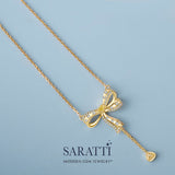 Pear Shaped Yellow Diamond Ribbon Pendant in 18K Yellow Gold | Saratti