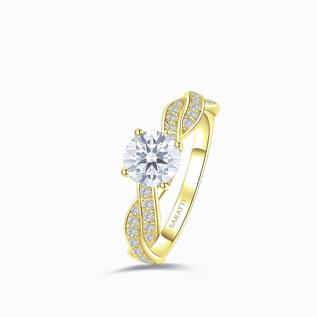 18K Yellow Gold Prong Set Diamond Twisted Shank Engagment Ring | Saratti