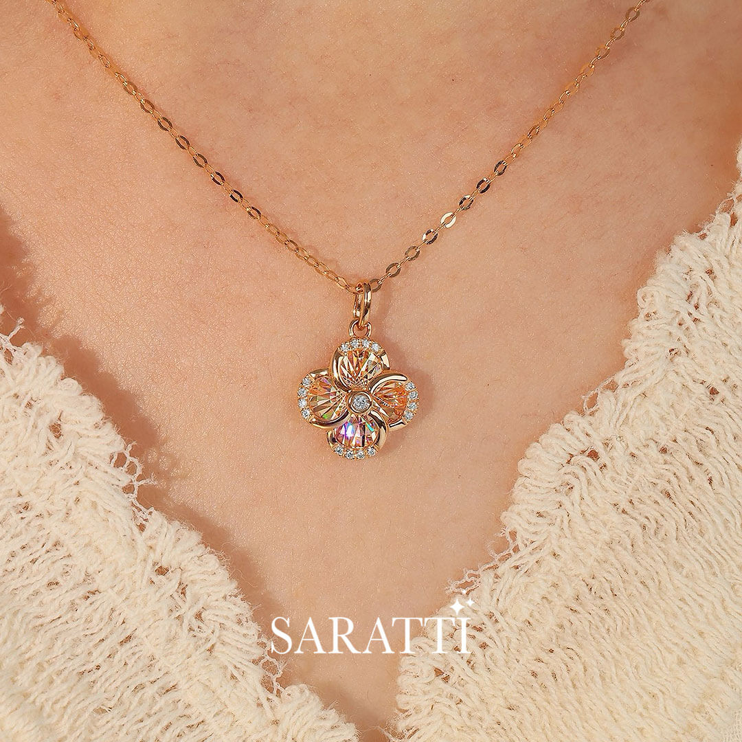 Model Wears the Rose Gold Moulinet Doré Sparkling Diamond Drop Necklace | Saratti