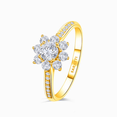 Yellow Gold Pave Design Fortune Compass II Natural Diamond Engagement Ring | Saratti Diamonds 