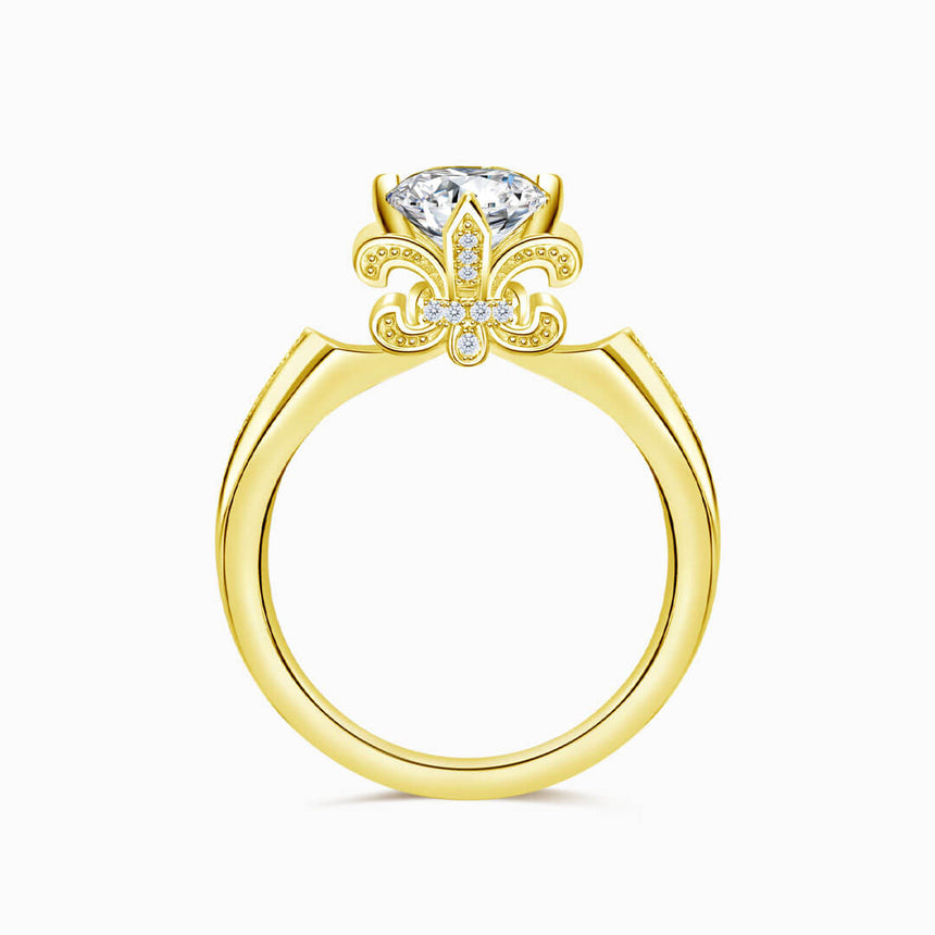 Yellow Gold Fleur de Lis Motif of the Dainty Diamond Ring | Saratti Diamonds