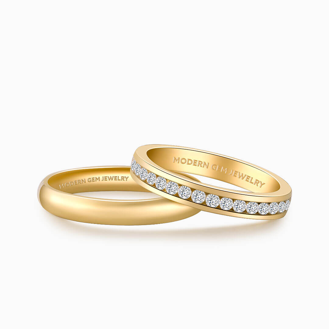Channel Set Diamond Eternity Wedding Set | Modern Gem Jewelry | Saratti 