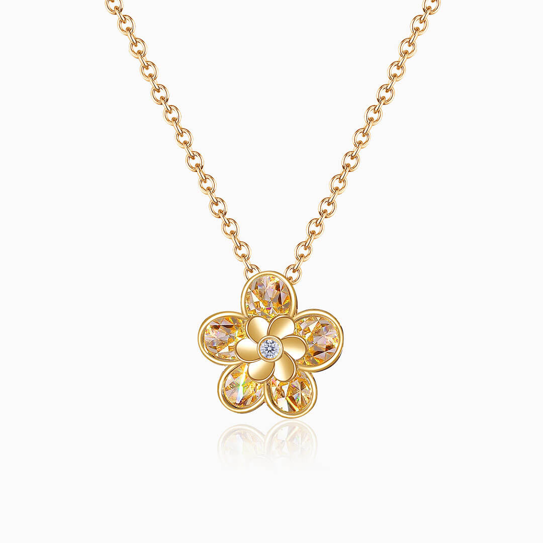 Yellow Gold Floral Small Diamond Necklace | Saratti 