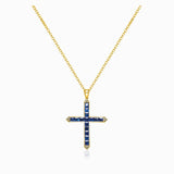 Sapphire Sanctity 18K Gold Cross Pendant