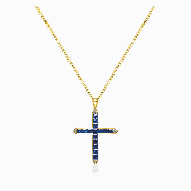 Sapphire Sanctity 18K Gold Cross Pendant