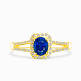 18K Yellow Gold Bleu Royale Natural Sapphire Split Shank Ring | Saratti Jewelry